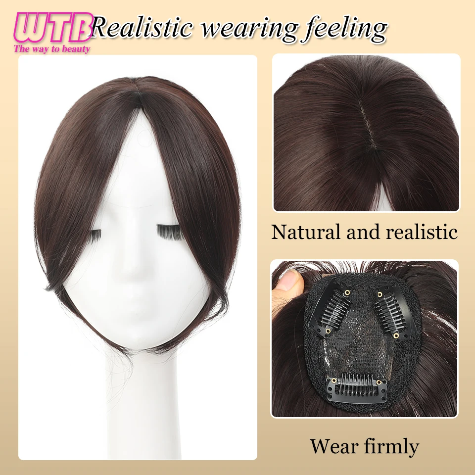 WTB Synthetic Bangs Wigs For Women Straight Hair Invisible Seamless Bangs Fringe Hairpiece Middle Parted Air Bangs For Daily Use