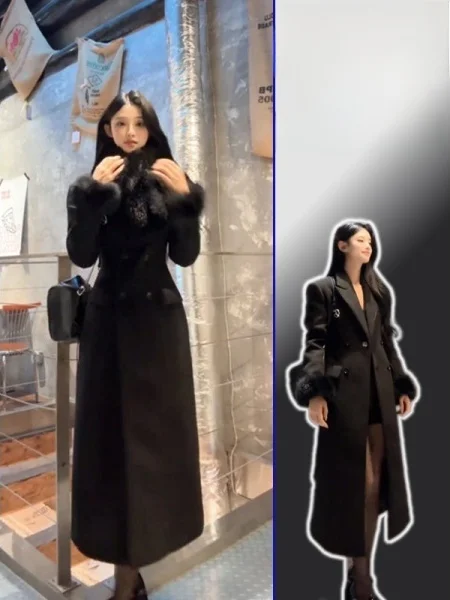 

plus Size Korean Sle Vintage High Waist Double Breasted Woolen Coat Long Slimming Winter Coat Ele Ladylike Outerwear