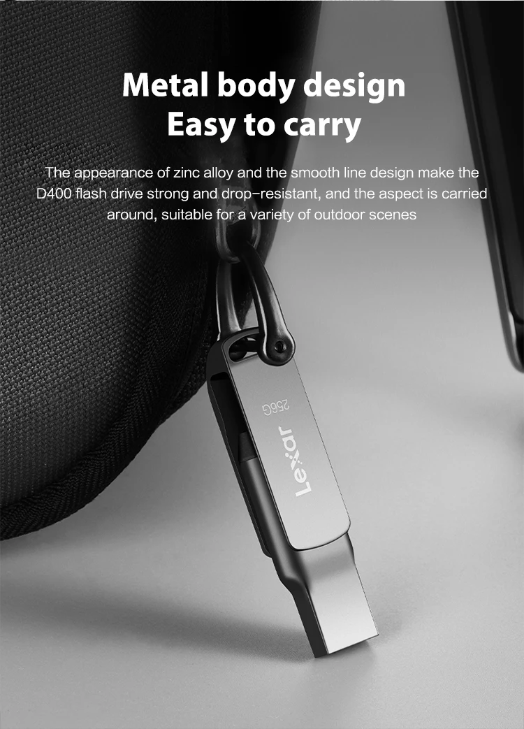 Original Lexar JumpDrive Dual Drive D400 USB 3.1 Typ C/A Memory Stick Dual Slot USB-Stick 32GB 64GB 128GB 256G Für PC/Mac – Detail 3