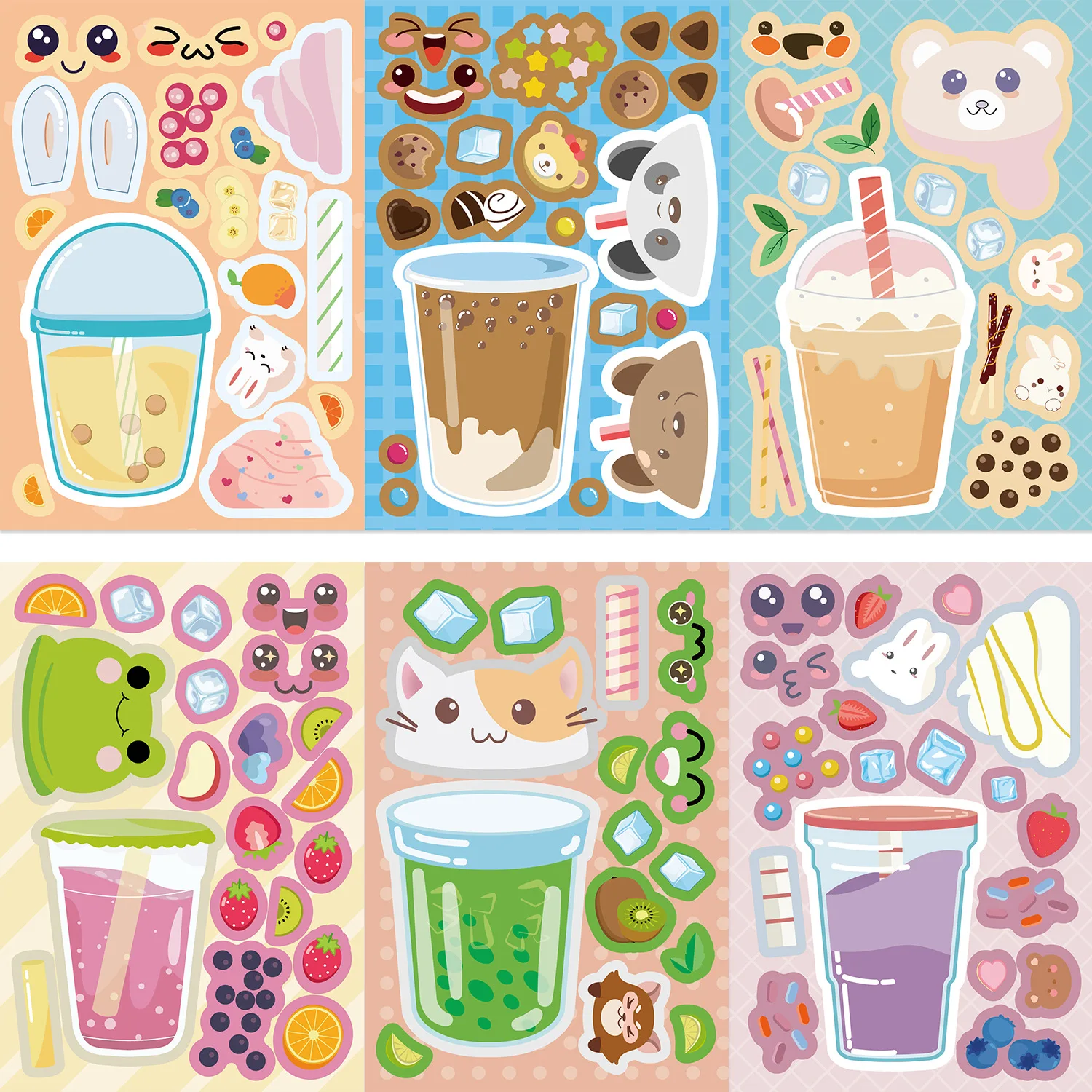 8/16/24pcs Carton Milk Tea Face Changing Cute Healing Creative DIY Mobile Phone Notebook Decorative Stickers