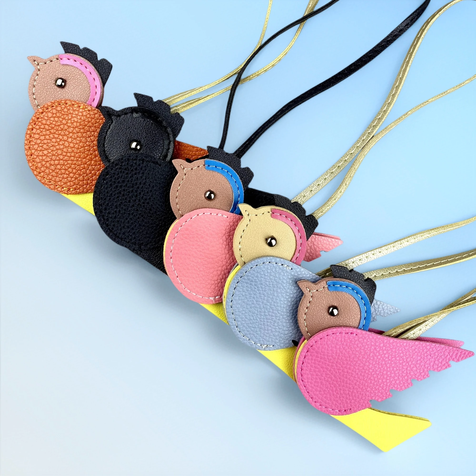 Beautiful PU Leather Bird & Rose Charm Set/Bright, Handcrafted Keychain Bag Accessory for Women/Unique Gift for Purse, Backpack