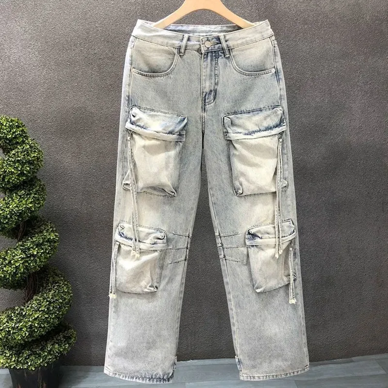 الربيع والخريف جديد عصري بلون مستقيم أنبوب متعدد جيب الجينز للرجال عارضة فضفاض الرياضة السراويل عالية الجودة #3