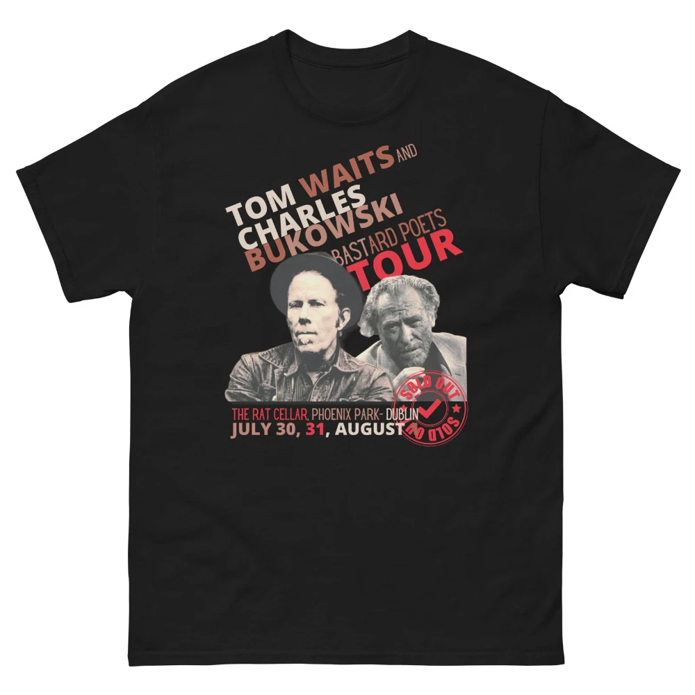 Tom Witz and Charles Bukowski T-shirt Retro Music and Literature T-shirt Cotton couple's seasonal loose casual Harajuku shirt