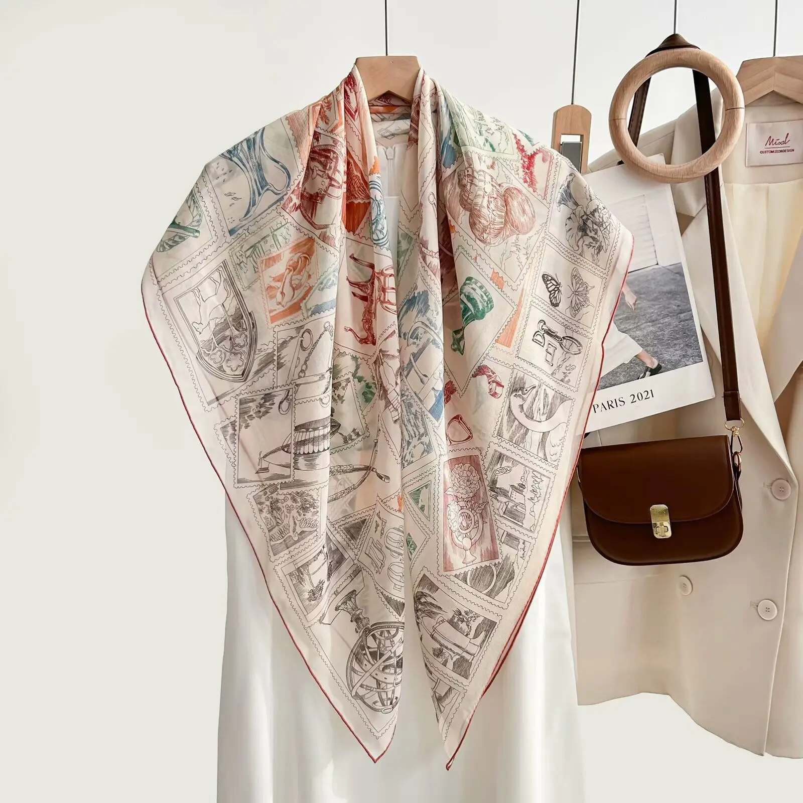 Scarf 12mm Flower Light Luxury High-End Printed Lightweight Breathable All-Match Shawl