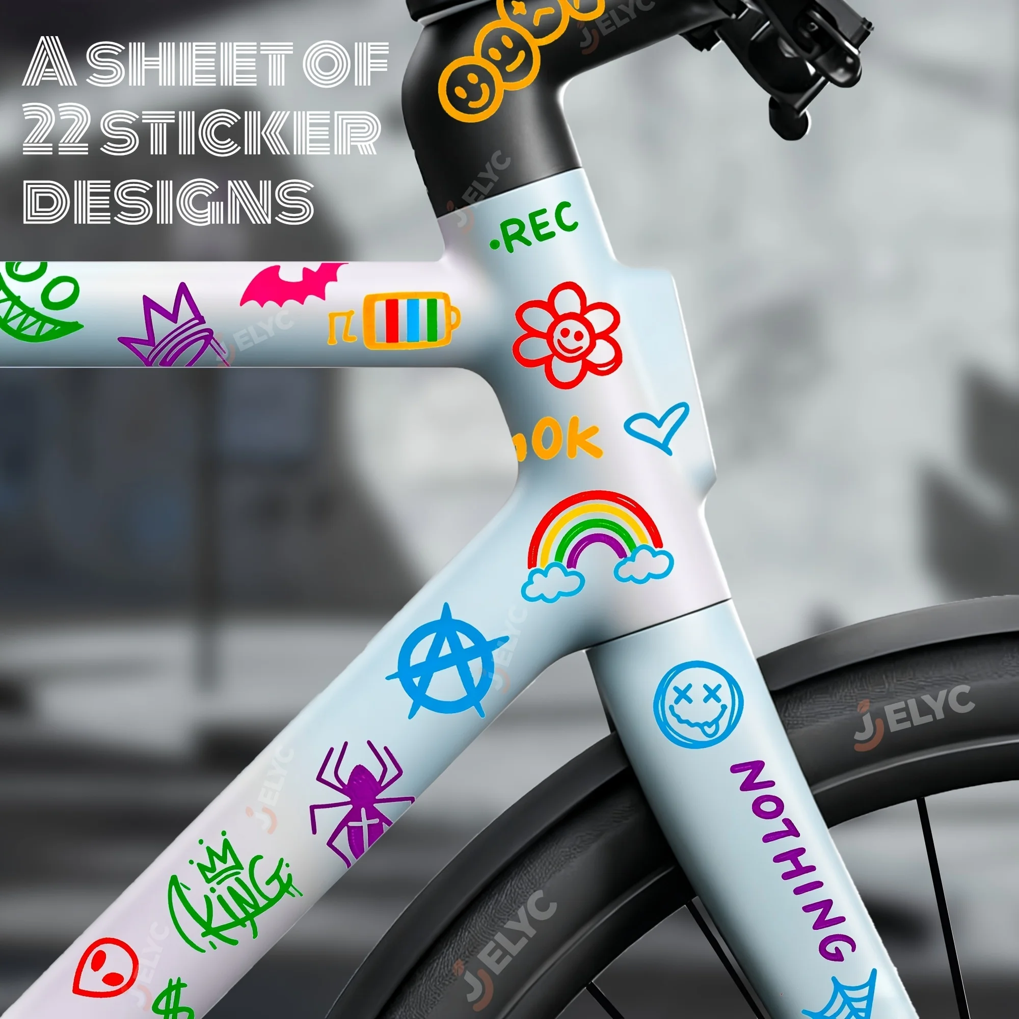 22Pcs Colorful Graffiti Helmet Stickers Purple Rainbow Spider Letter Decals For Motorcycle Helmet