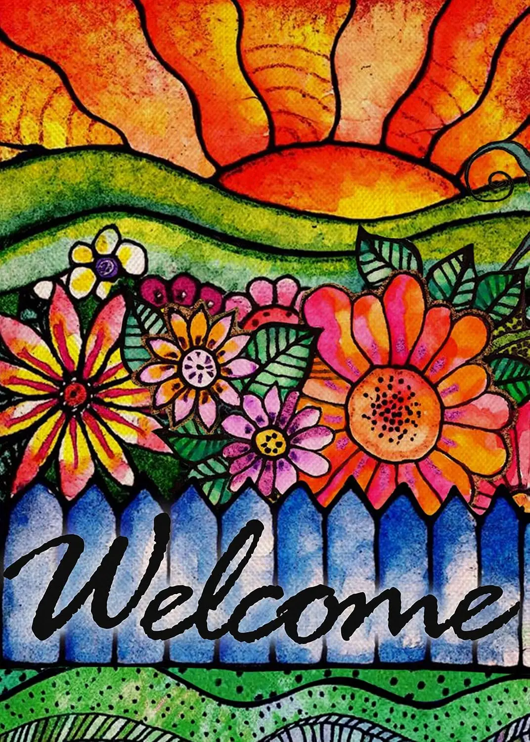 Home Decorative Welcome Spring Watercolor Flowers Garden Flag, Summer Sunshine House Yard Abstract Floral Outside Decorations, S