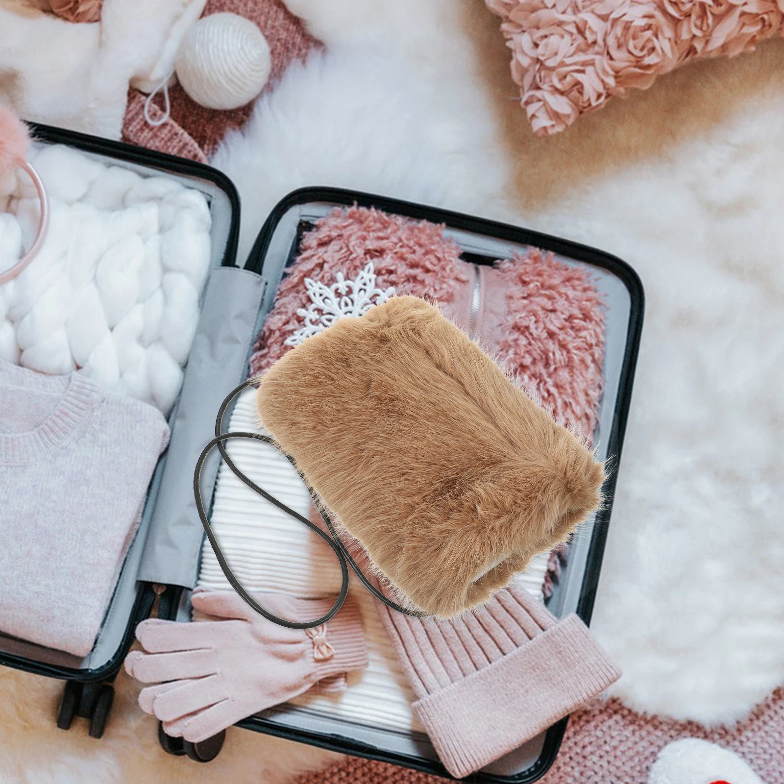 

H Warmer Bag Pillow Camel Color Comfortable Furry Sleeve Stylish Portable Pouch Winter Women Gloves Delicate Muff Outdoor