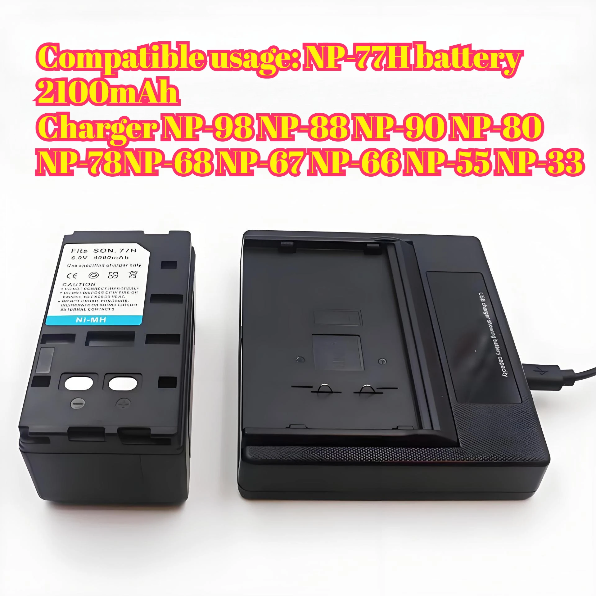 Super kit! Bateria e carregador NP-33 de 2100mAh para filmadora Sony compatível com NP-55H NP-66 NP-77H NP-98 Tempo de gravação mais longo