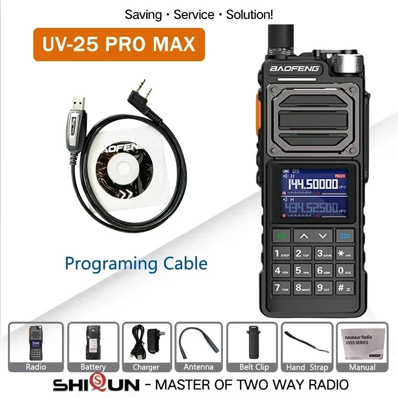 Новый! UV-25 Pro Max Тактическая рация высокой мощности 50 км 136-520 МГц 999 канала Зарядное устройство USB C Двусторонняя радиосвязь с шестью полосами BF-X5 Pro