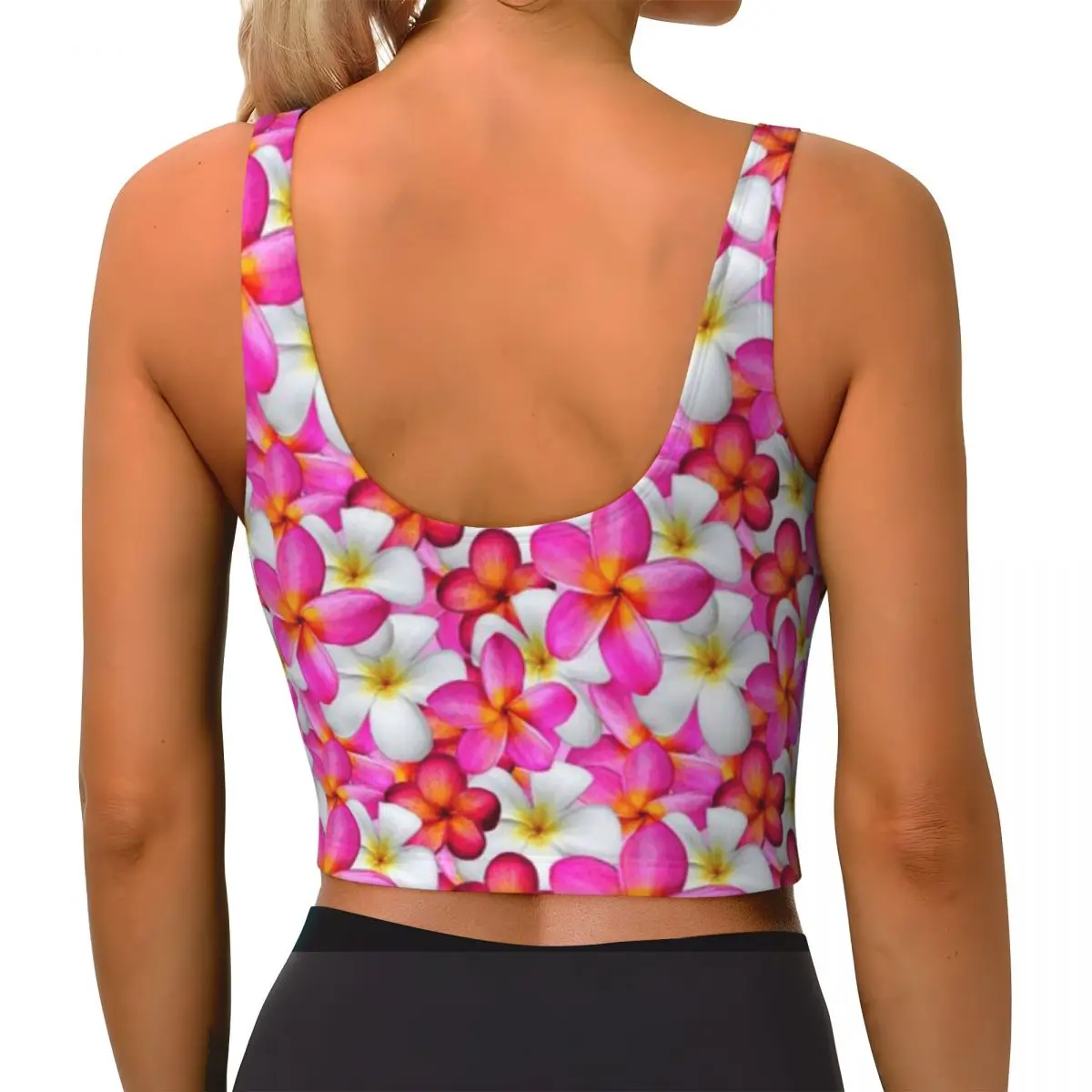 Quick Dry Sports Top Frangipani Tropical Bright Pink And White Summer Flowers Trampoline Exercise Racerback Tank