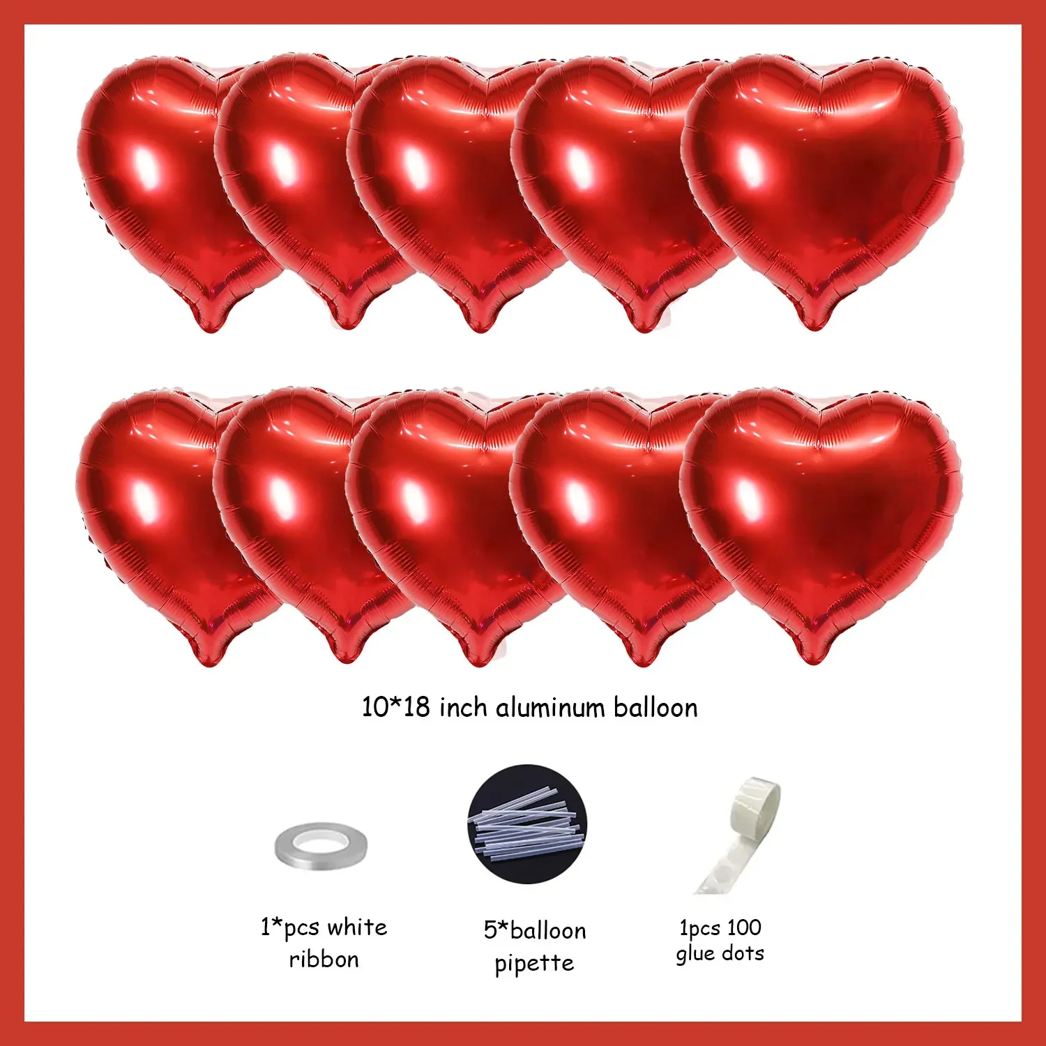 Sursurprise 10pcs Red Heart-shaped Foil Balloons Set Valentine's Day Party Decoration with Love Balloon Wedding Party Supplies