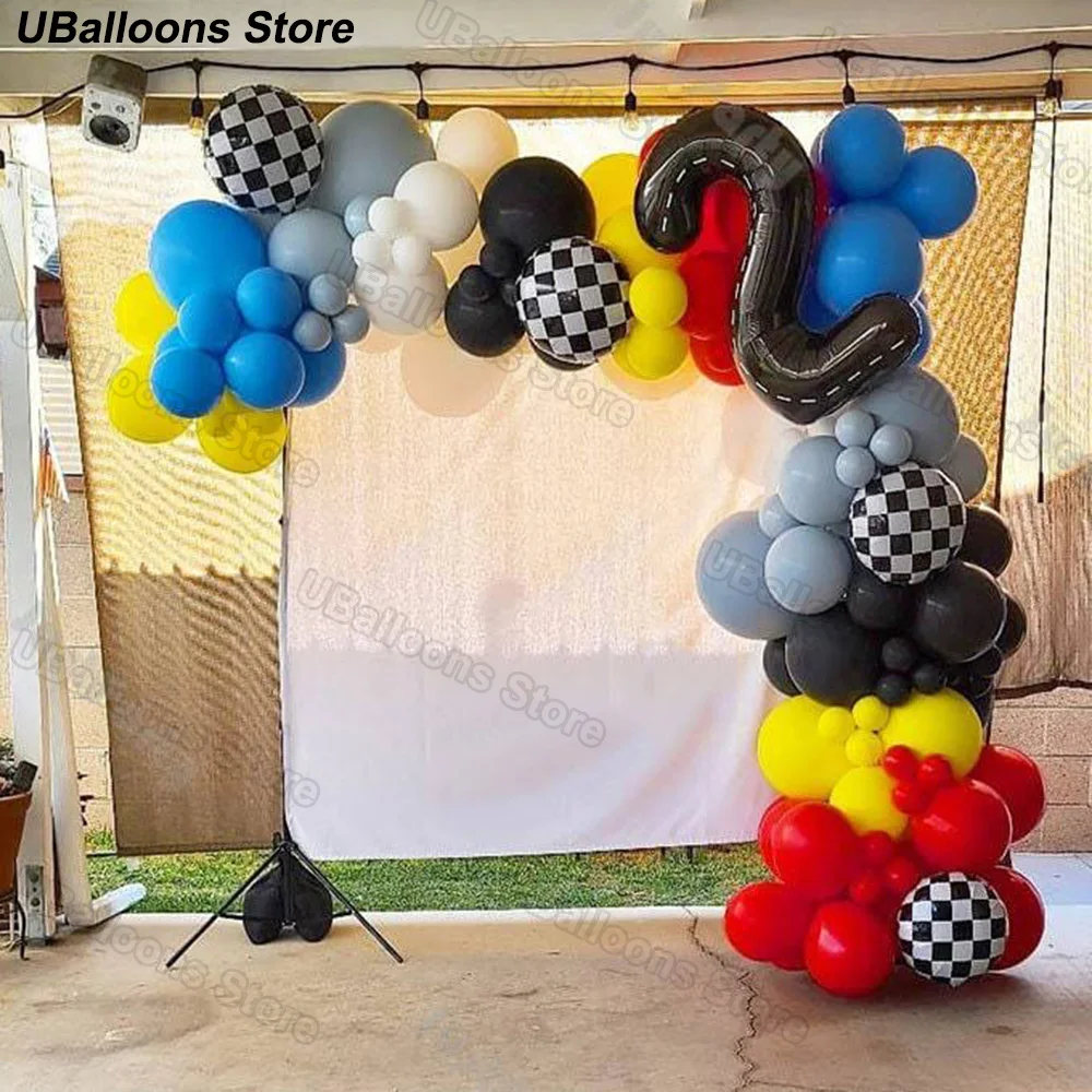 Palloncini di compleanno per auto da corsa da 40 pollici Grande numero nero 1 2 3 4 5 6 7 8 9 Palloncino foil per bambini Compleanno Auto da corsa Decorazioni per feste Suppl