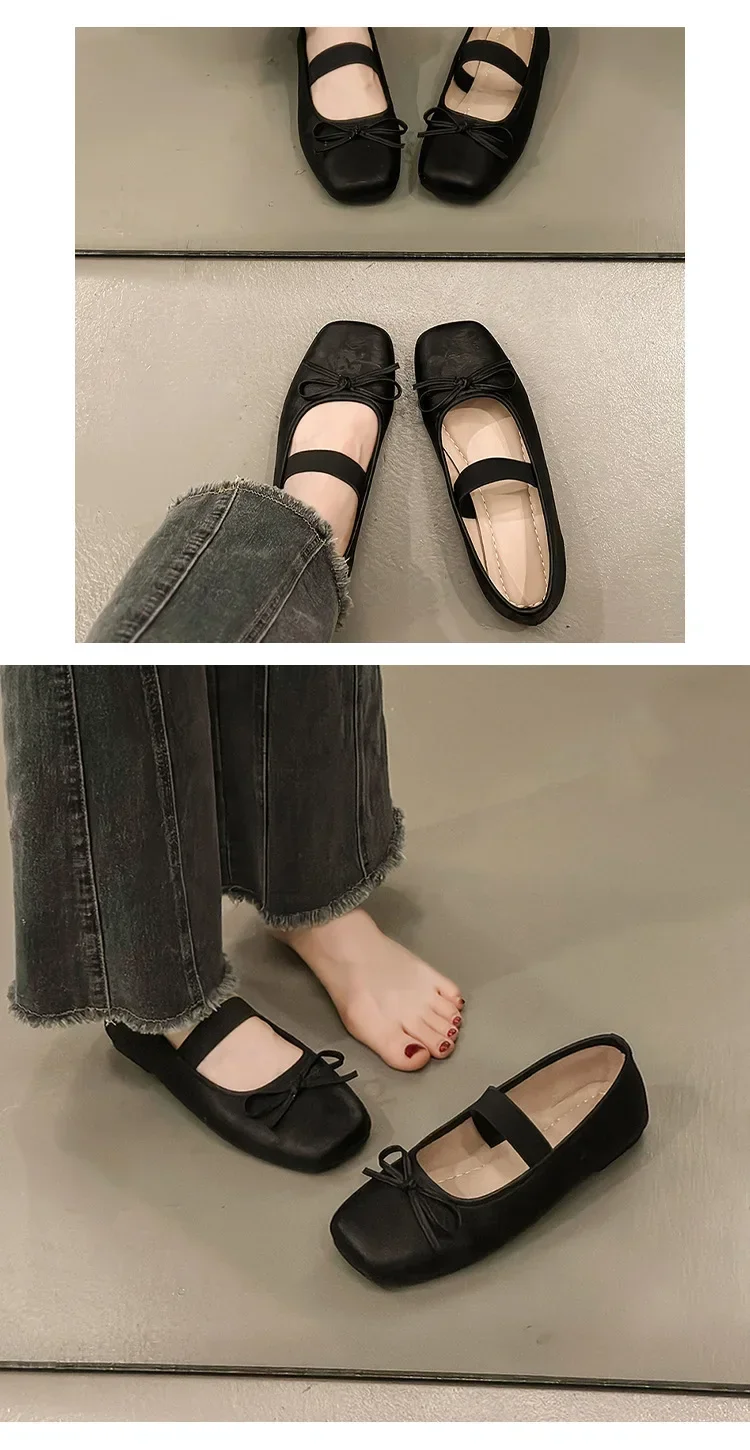 Vintage Frühlings-Slip-On Ballerinas für Damen, Komfortable Eckige Spitze, Weiche Sohle, Lederschuhe, Damen 2026 Mary Jane Schuhe – Detail 10
