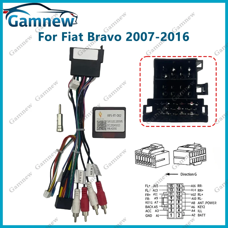 

Автомобильный 16-контактный адаптер кабеля питания для радио Android с коробкой Canbus для Fiat Stilo Bravo Uno, жгут проводов аудио