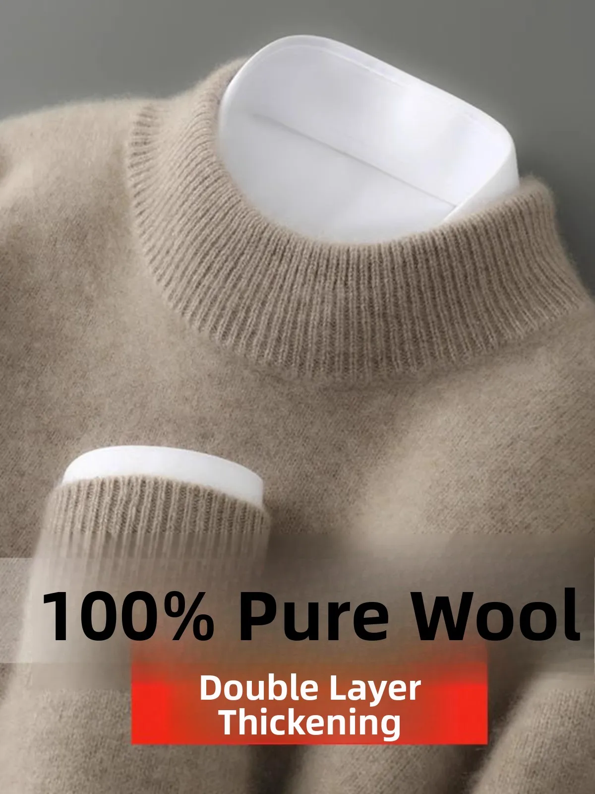 

Мужской осенне-зимний вязаный свитер Thiened из 00% чистой шерсти с высоким воротником, свободный топ большого размера, повседневная обувь irt Busin