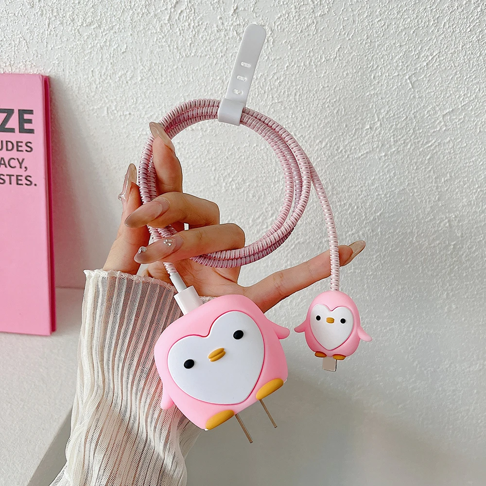 Cute Penguin Charging Data Cable Protector For iPhone 18/20w Charger Protective Cover Winder Accessories Wire Cord Organizers