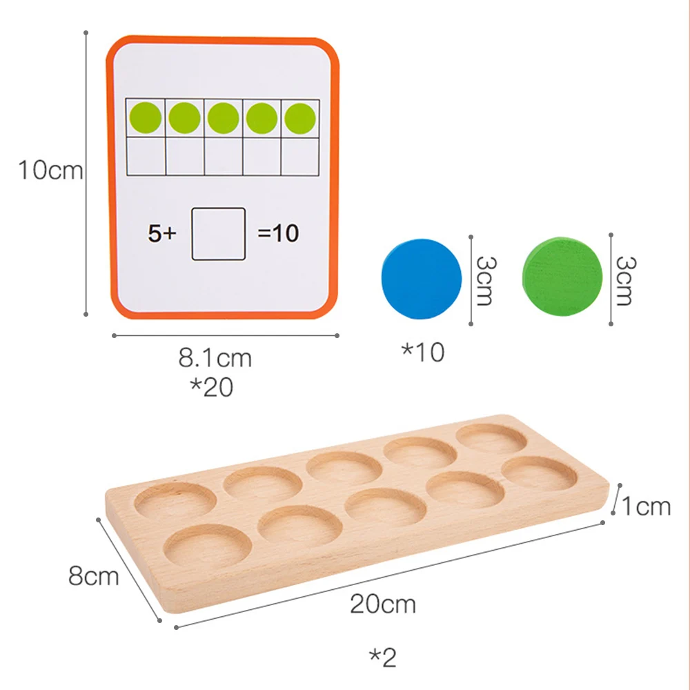 Wooden Ten Frame Activities Children's Early Education Montessori Toys