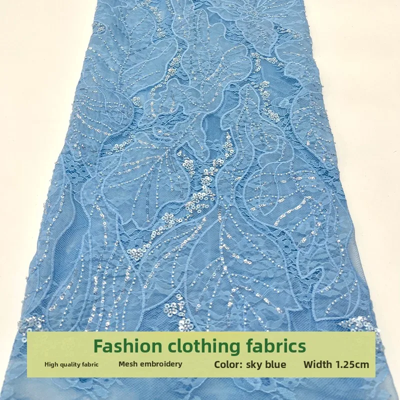 

Lace mesh leaf Bead sequin embroidered fabric for beading Cheongsam dress clothing design diy cloth per yard Sewing Material