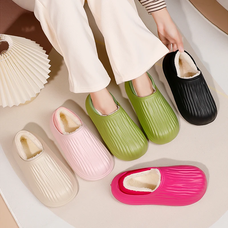 

Waterproof Winter Slippers Women Men Cozy Fleece Lined Indoor Outdoor Non-Slip Warm House Shoes