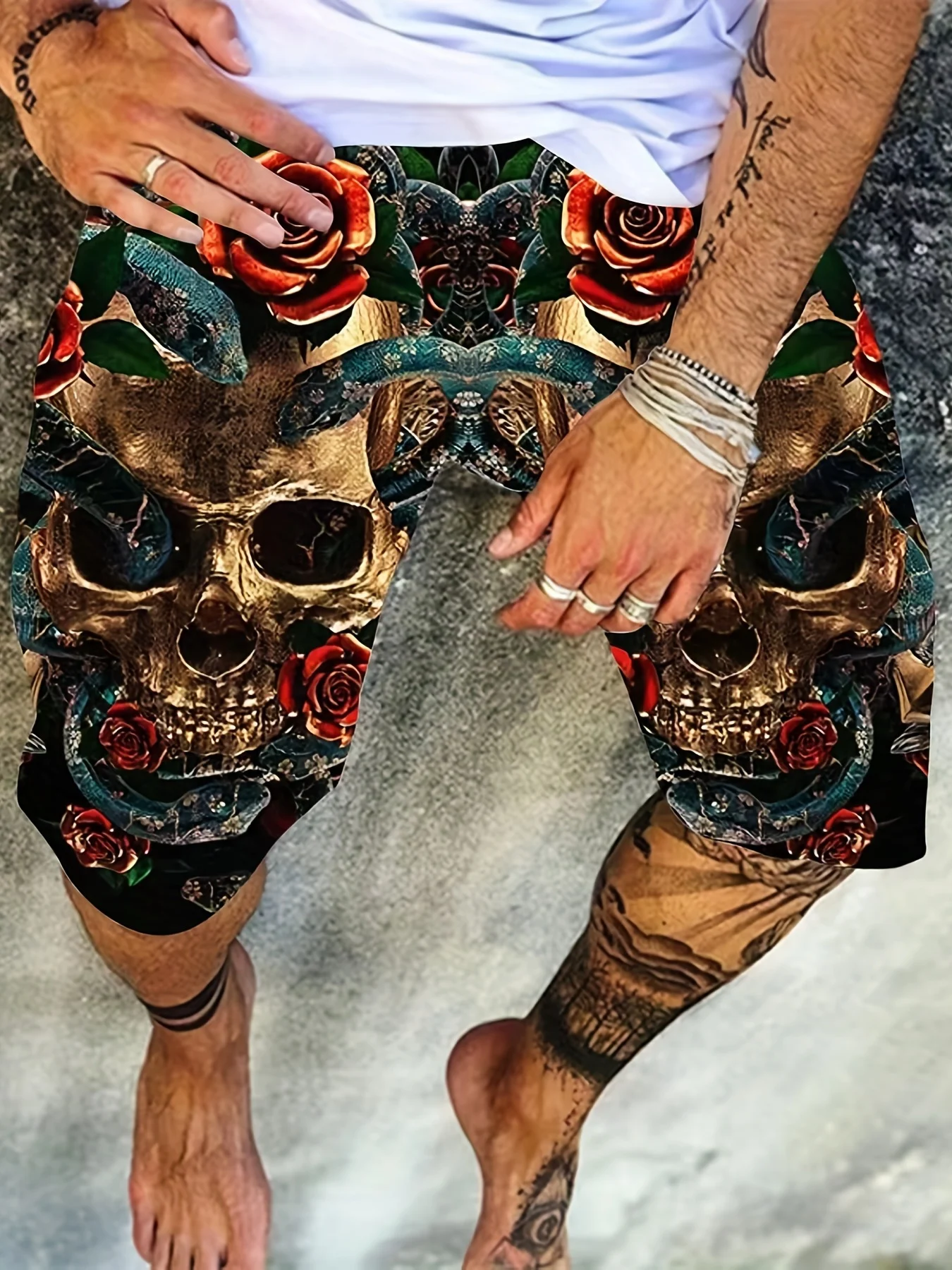 Vintage skull print Beach Shorts Pants Men 3D Print Surfing Board Shorts Summer Hawaii Swimsuit Swim Trunks Cool Shorts