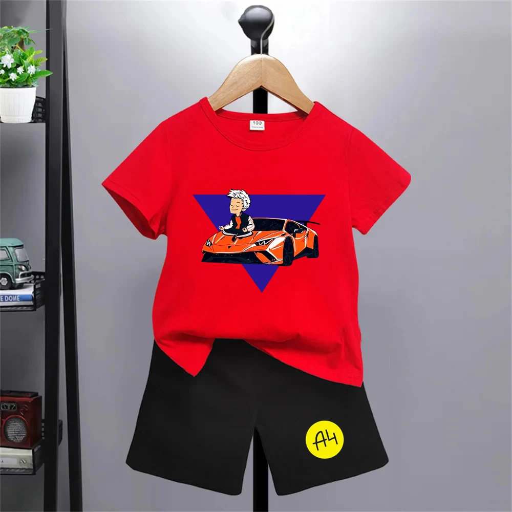 Merch A4 Summer Boy Black Girl Red Clothes T-Shirt + Shorts Sets Print T-Shirt Short Tops Casual Vlad A4 Anime Tees O-Neck Kids
