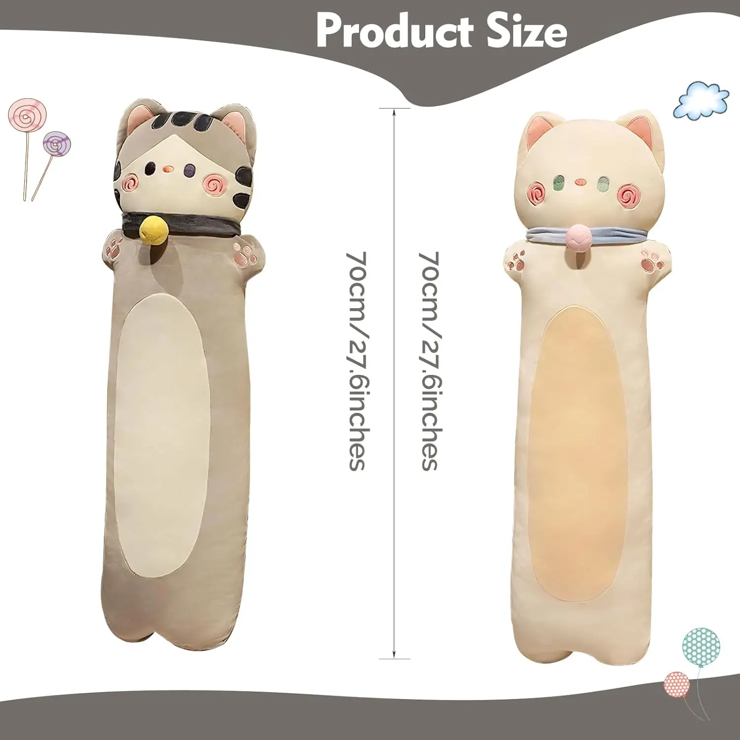 Large Long Cat Plush Hugs Pillow Cute Animal Stuffed Body Pillow Sleeping Cushion Decorative Pregnant Leg Pillow Doll Back Decor