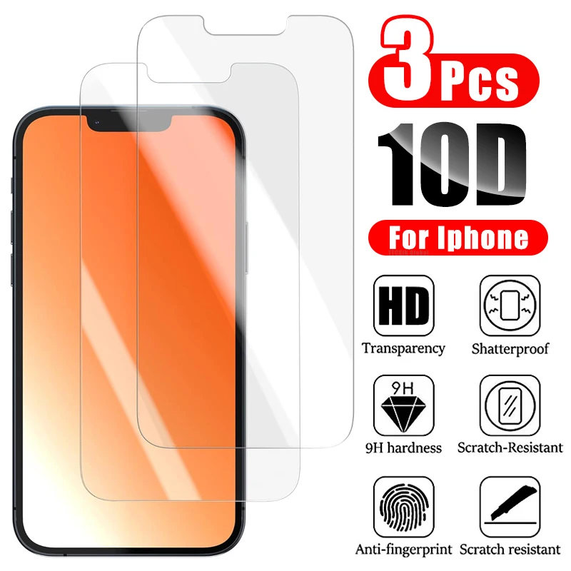 

3Pcs Tempered Glass For iPhone 16E 13 12 11 Pro Max 13 12 Mini HD Screen Protector Film