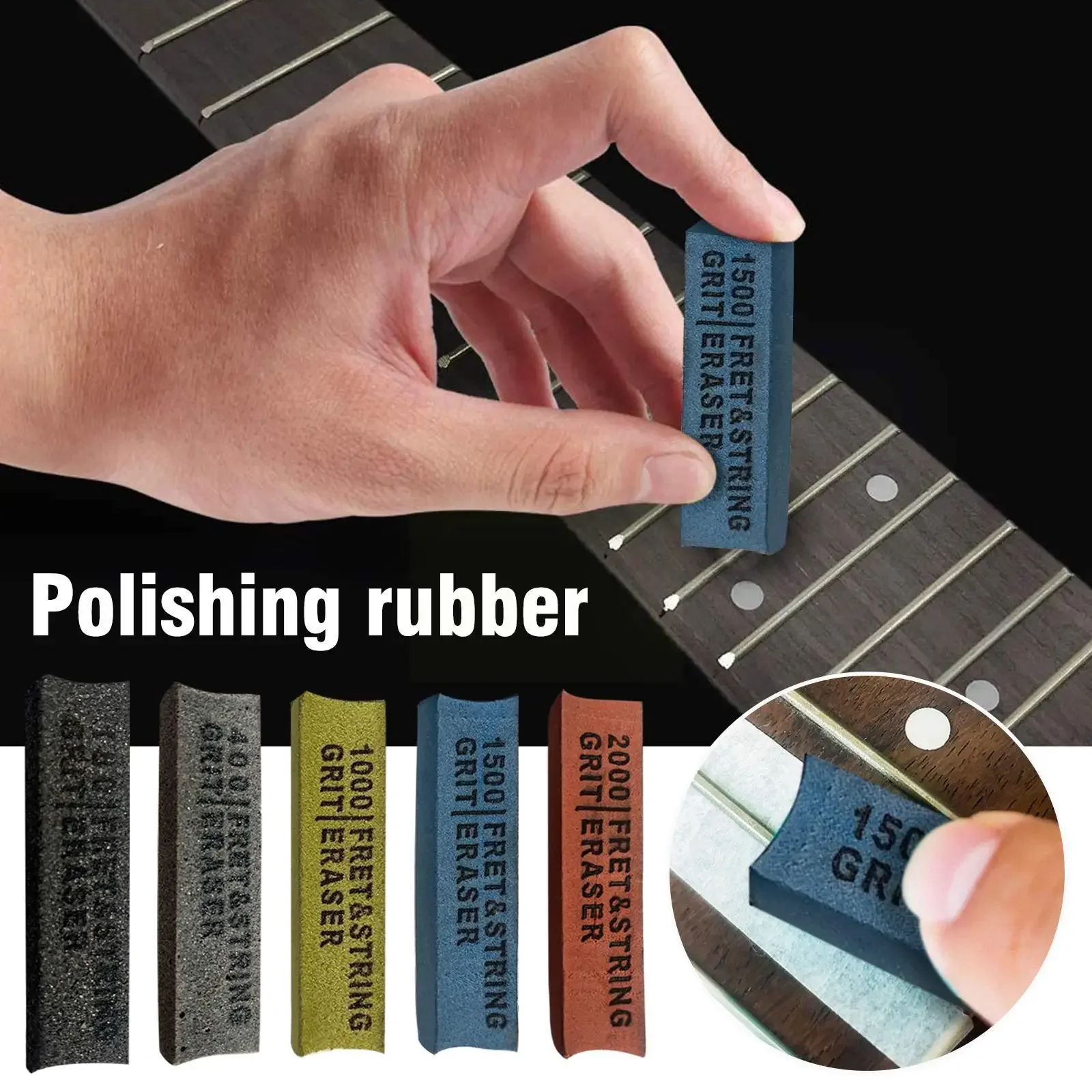 5 Pcs Guitar Fret String Polishing Eraser Abrasive Rubber 180 - 400 -1000 -1500 - 2000 Grit Guitar Maintenance Tool Kit
