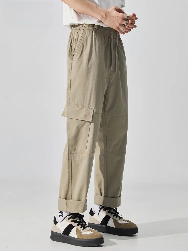 

Свободные повседневные брюки в американском стиле, мужские летние новые винтажные драпированные прямые спортивные брюки из дышащего хлопка