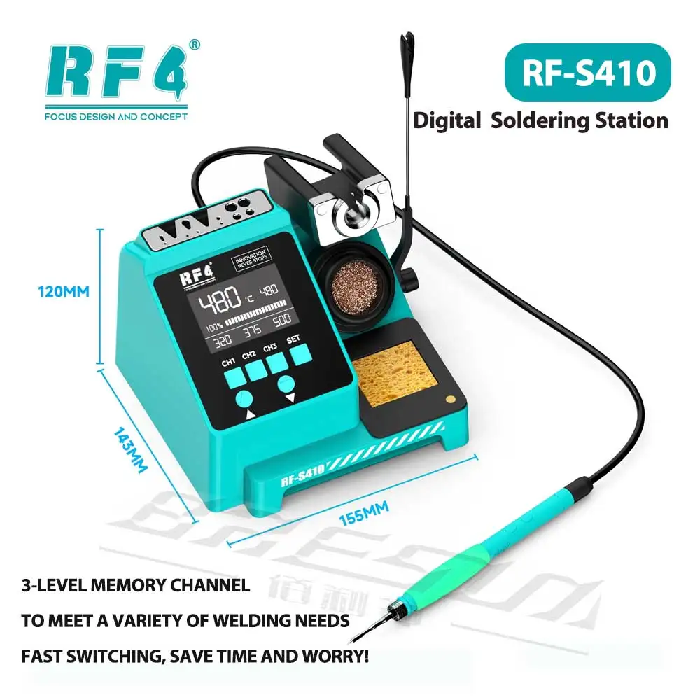 

RF4 RF-S410 Digital Welding Soldering Station Fast Temperature Switching Anti-Static Protection 100W For PCB Precision Repair To
