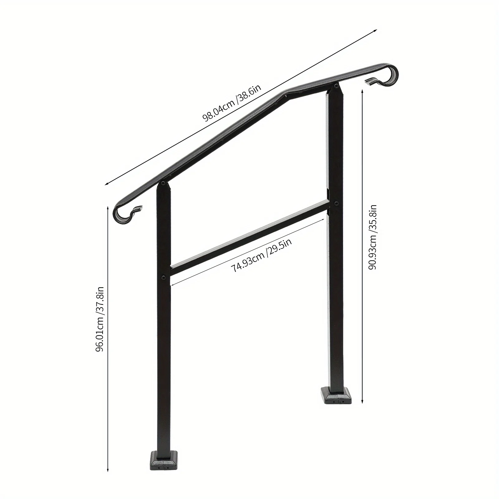 Outdoor staircase handrail slope 3FT black, Handrails for Outdoor, Staircase Handrail, 3-Step Handrail, Carbon Steel, Black