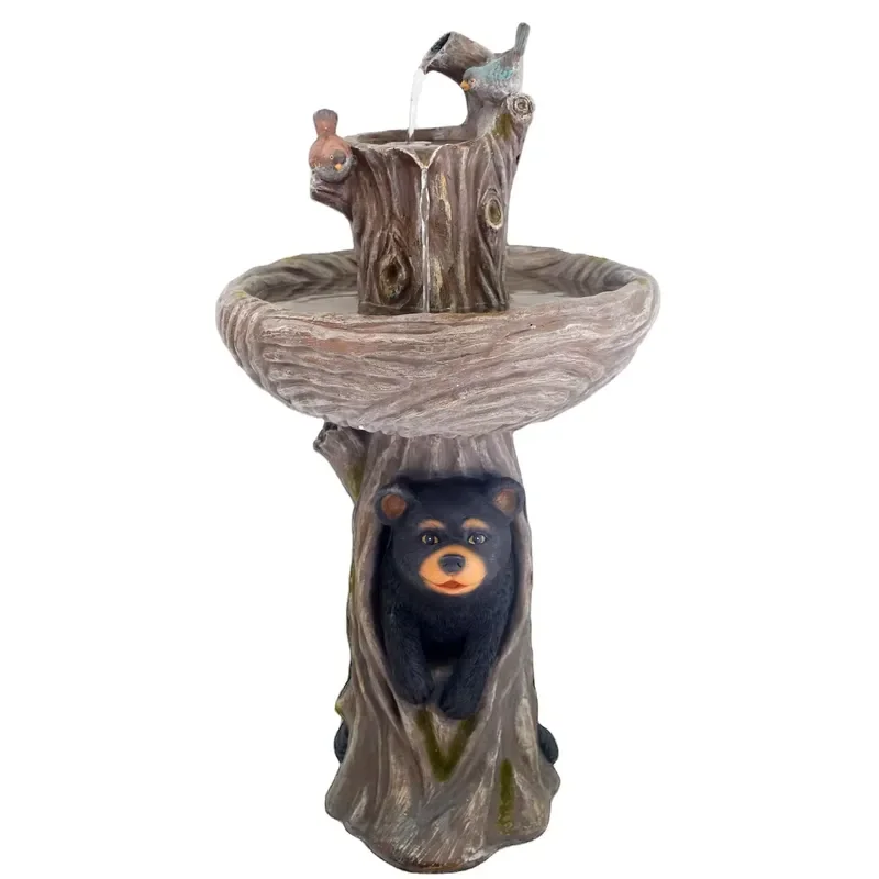 Outdoor Bird Bath Bird Feeder for Home Garden Yard Decorations Large Standing Polyresin Fountain Two Birds with Wooden