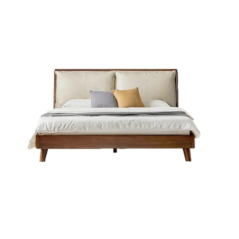 North American black walnut double soft bed 1.5 meters all solid wood leather master bedroom