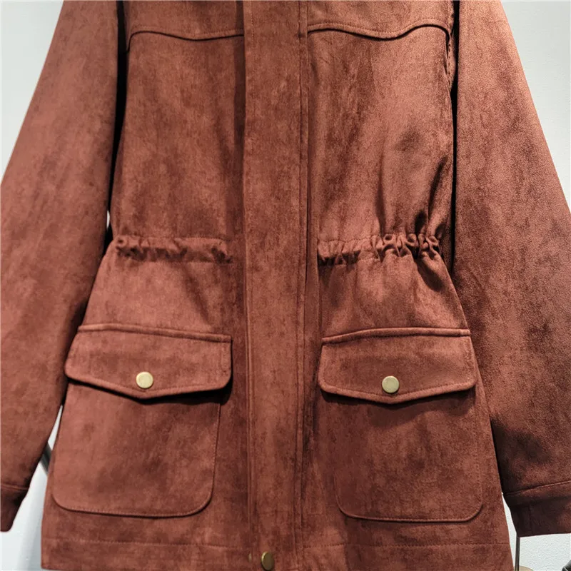 Mid Length Coats Women Coat Turn Down Collar Y2k Streetwear Jackets Work Drawstring Elegant Splice Jacket 2025 Autumn Winter