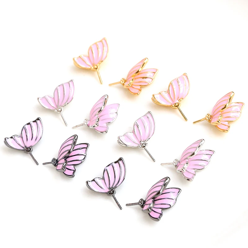1 pair  copper plated real gold dripping oil Butterfly Fairy Wings DIY hand made jewelry baroque pearl pin accessories materials