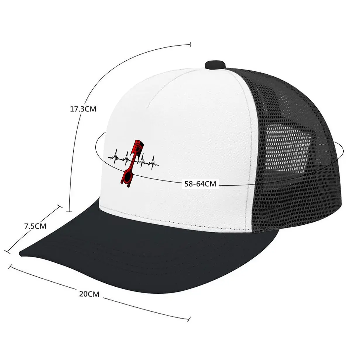Mechanical Piston Heartbeat Drag Racing Car Mechanic Design Mesh Baseball Cap Casual Hat For Womens Unisex Female