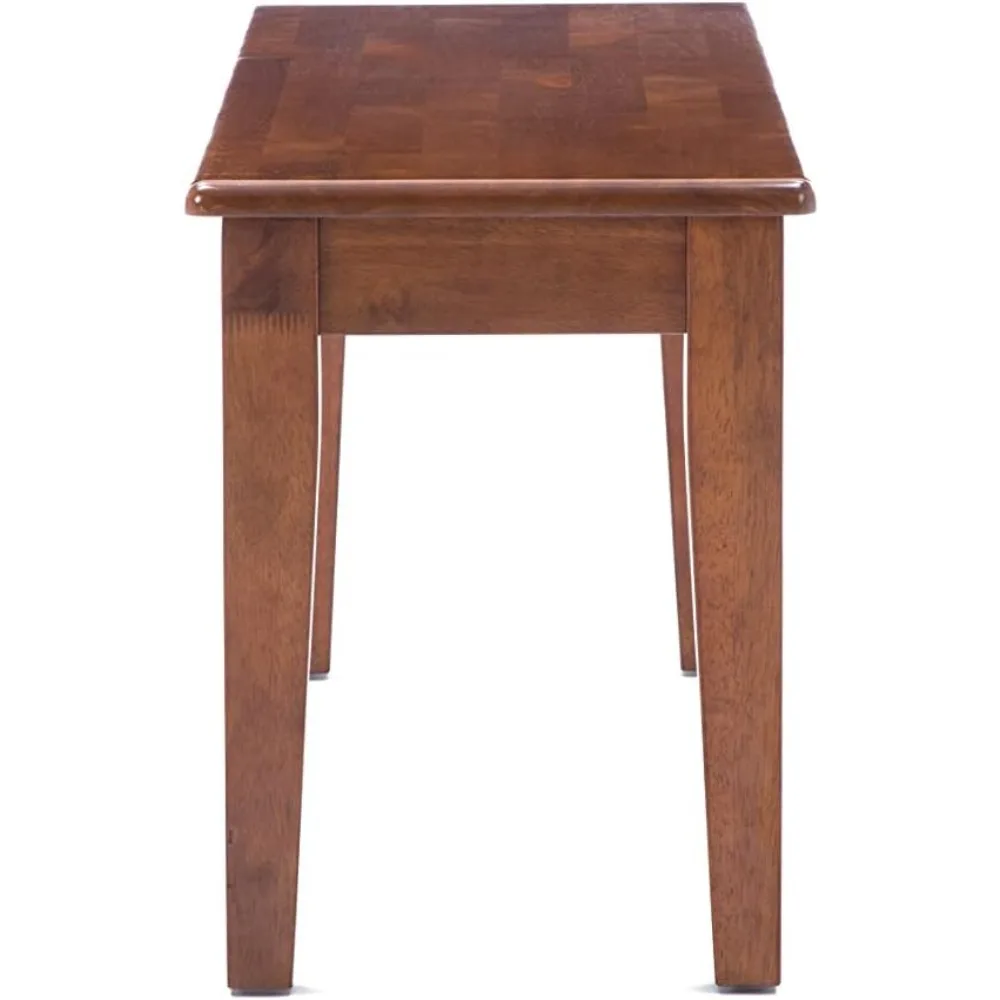 Modern Farmhouse Dining Bench, Walnut Finish, Rubberwood Frame, Backless Seating for 2, Easy Assembly