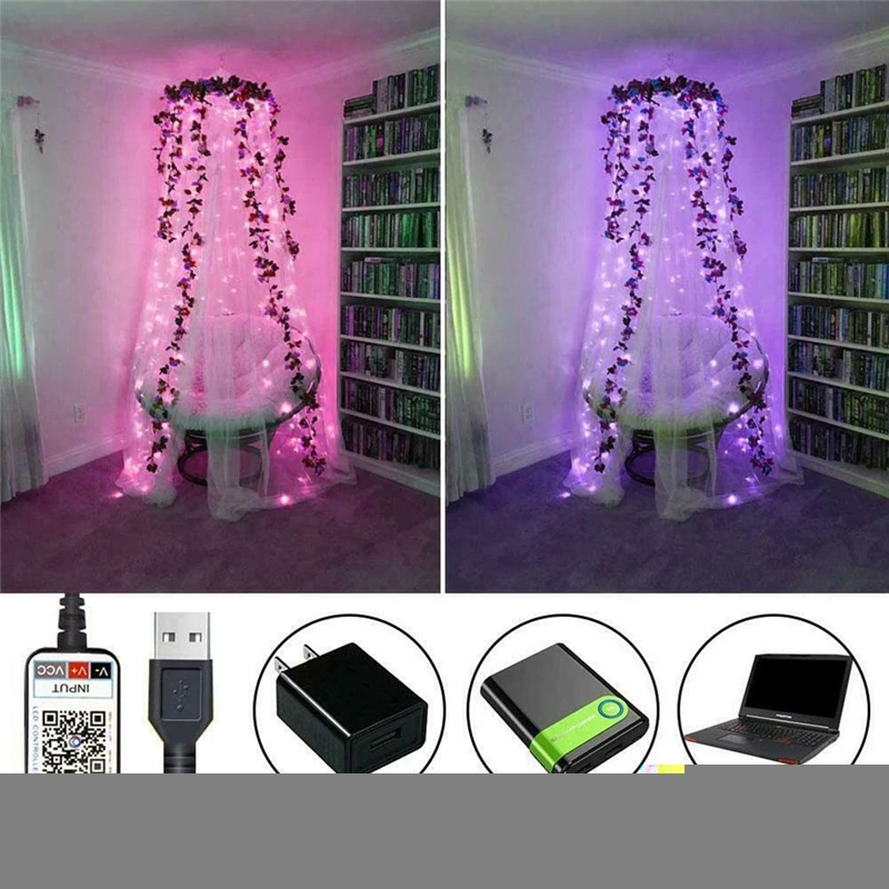 10/20m 200 LED Bluetooth Copper Wire Music Rgb Light String App Control Usb String Light Curtain Discoloration Decorative Lights image 3