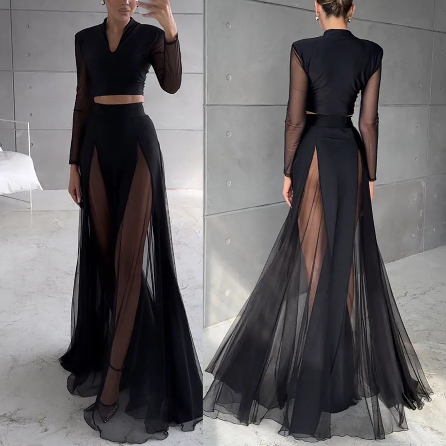 

2024 Autumn Fashion New Women Splicing Mysterious Sexy Hot All-match Trendy Personalized Women's Perspective Thin Skirt