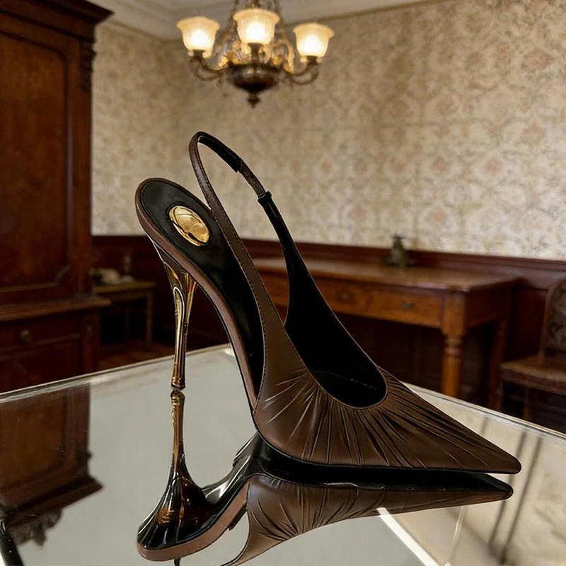 

Classic Pleated Stiletto Heels Solid-color Elegant French Pointed-toe Sandals Retro-sexy Comfortable Ankle-strap Stiletto Heels
