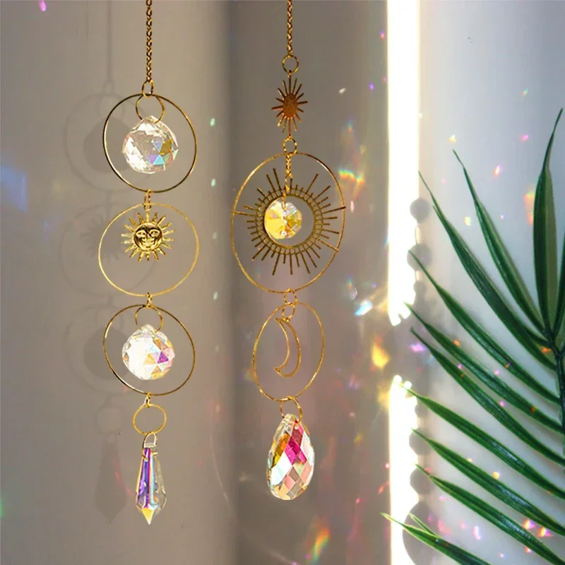 

1p2026Crystal Suncatcher Dreamcatcher Moon Star Rainbow Sun Catcher Indoor Window Prism Hanging Wind Chime Garden Outdoor Decor