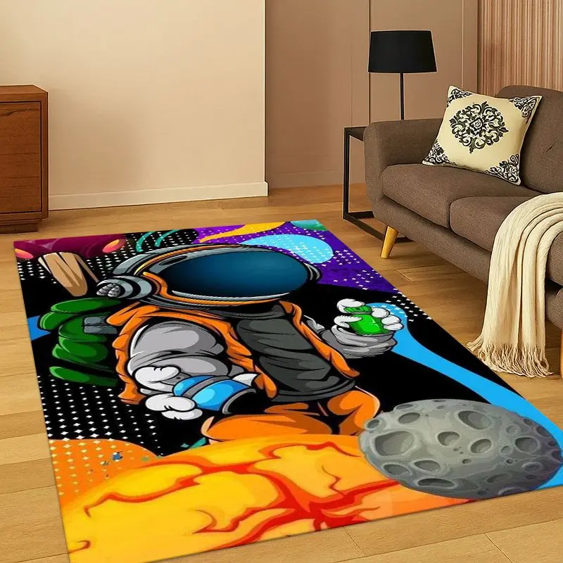 Cartoon Astronaut Universe Spaceman Outer Space Carpet Rug for Bedroom Living Room Sofa Playroom Doormat Home Decor, Non-slip