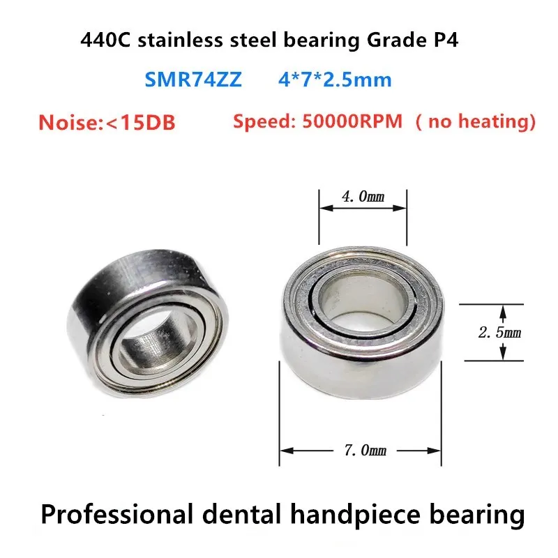 20pcs Dental Handpiece bearing SMR74ZZ 4x7x2.5mm P4 stainless steel ball bearings 4*7*2.5 mm 50000rpm no heating