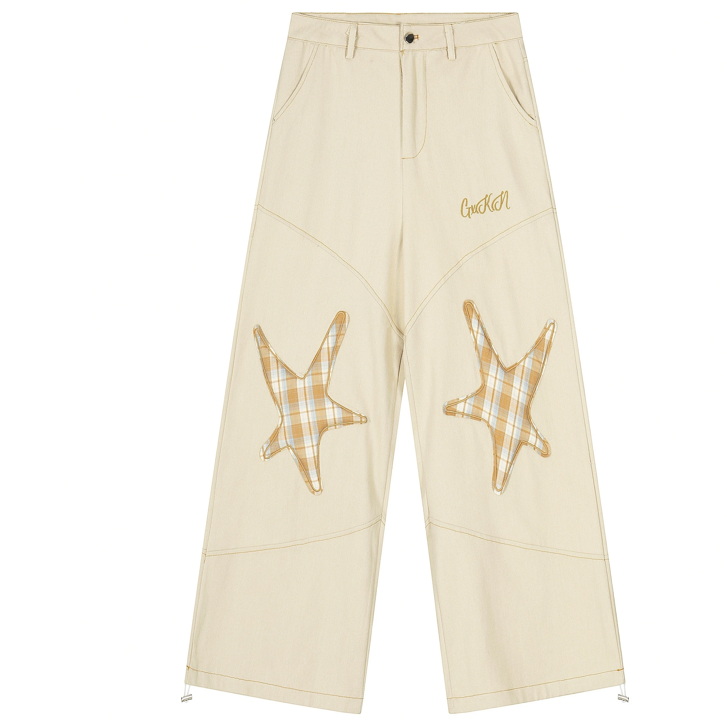 

CHIC Korean Patches Stars Quilted Curved Design Baggy Women's Wide Leg Jeans Y2K Harajuku Hip Hop Goth Casual Joker Man Trousers