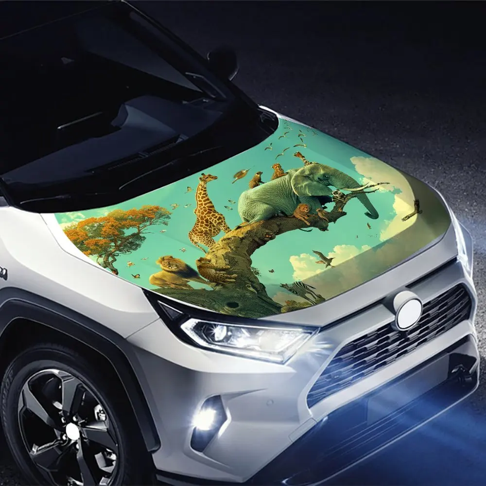 Waldtierwelt Autohaubenaufkleber, Vinyl-Grafikaufkleber, zeigt einen leistungsstarken Sinn