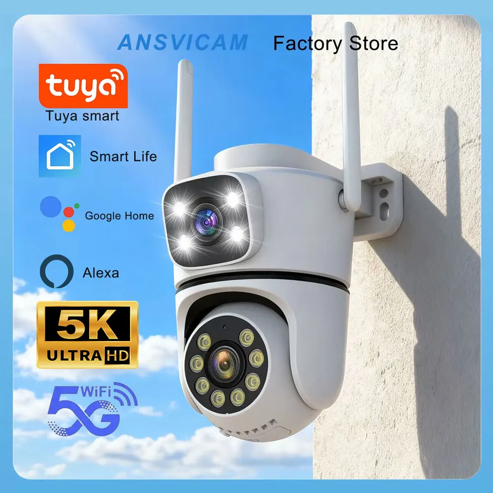 ANSVICAM Outdoor 10MP 5K HD Dual Lens 5G WiFi IP Camera Tuya PTZ Wireless Home Security CCTV Video Surveillance Human Detection