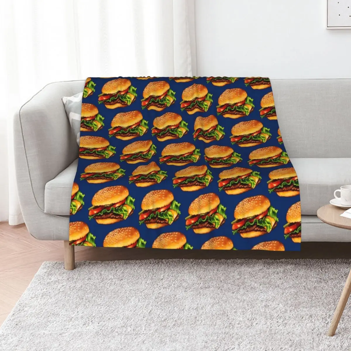 Cheeseburger 3 Pattern Throw Blanket Flannel Fabric Luxury Designer Hairy Flannel sofa bed Polar Blankets