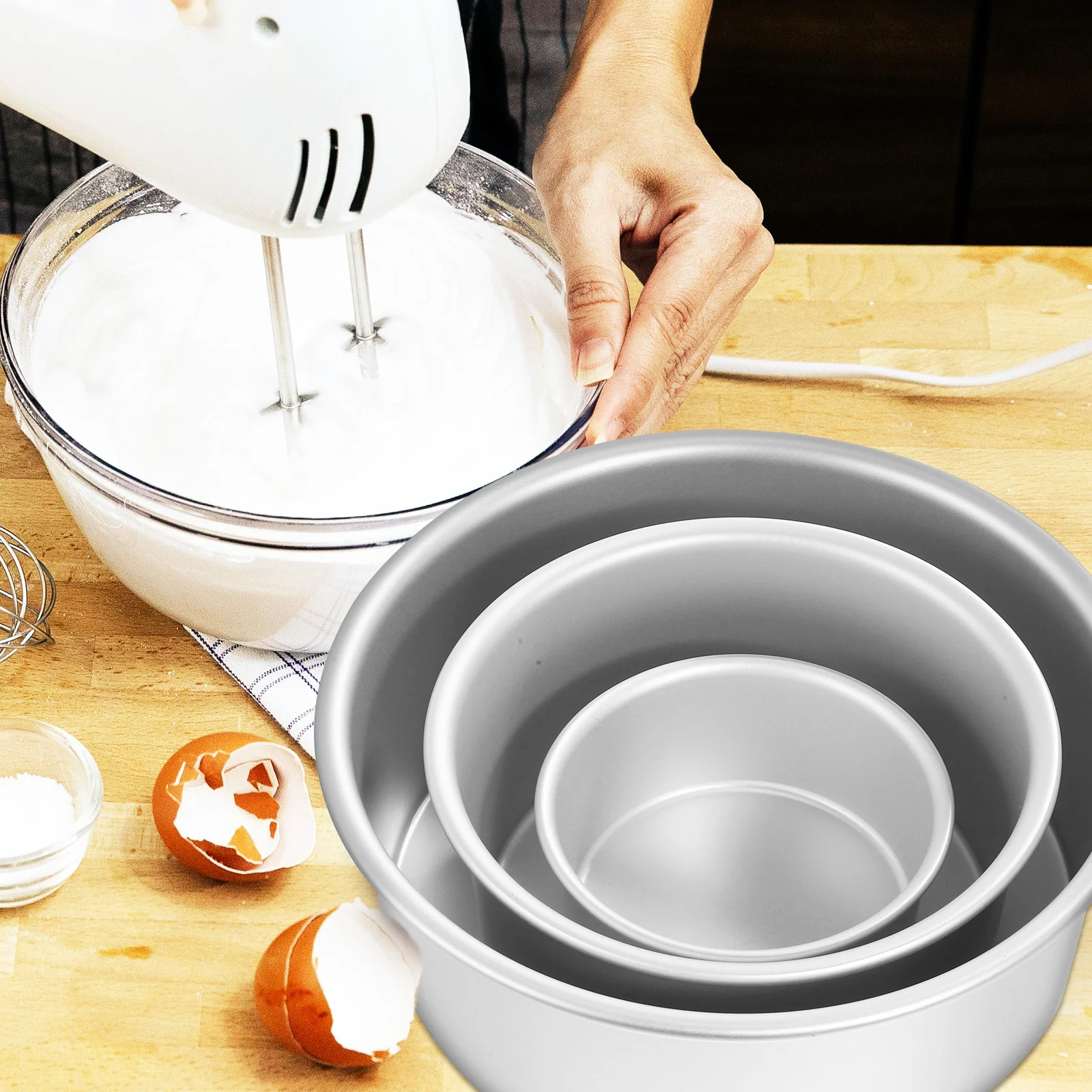 

3pcs Round Pans Aluminum Baking Molds 8 Inch Deep Cake Tin For Chiffon Cheese Mousse Cakes Metal Cake Making Tools Household