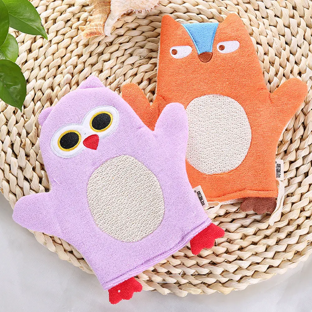 

4Pcs Children Bath Gloves Premium Cotton Cartoon Animal Pattern Bathing Gloves for Kids Safe Comfortable Rubbing Back Showering