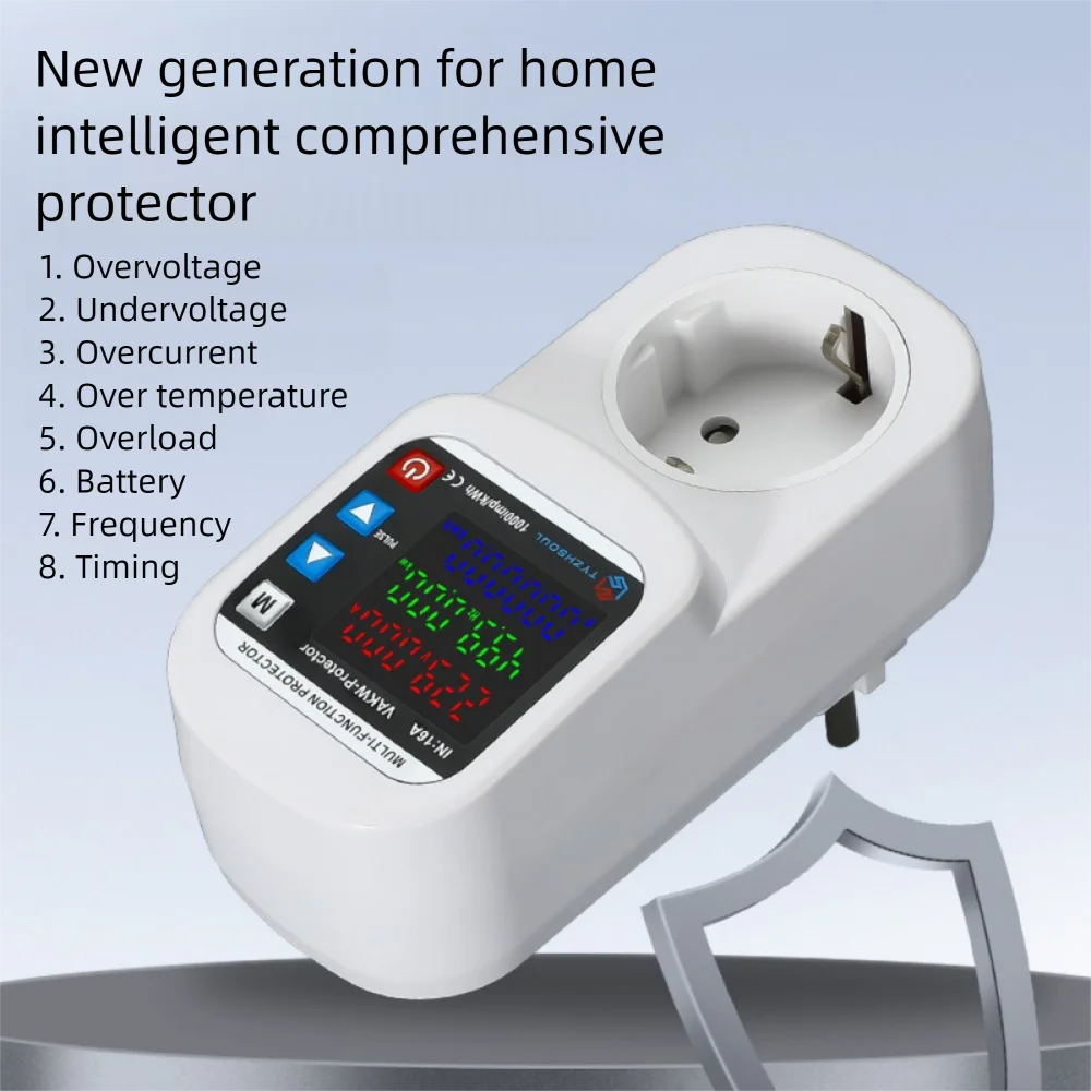 Multifunction Over Voltage Current Protector Socket 230V 16A Adjustable Timing Switch Temperature Control Undervoltage Protector